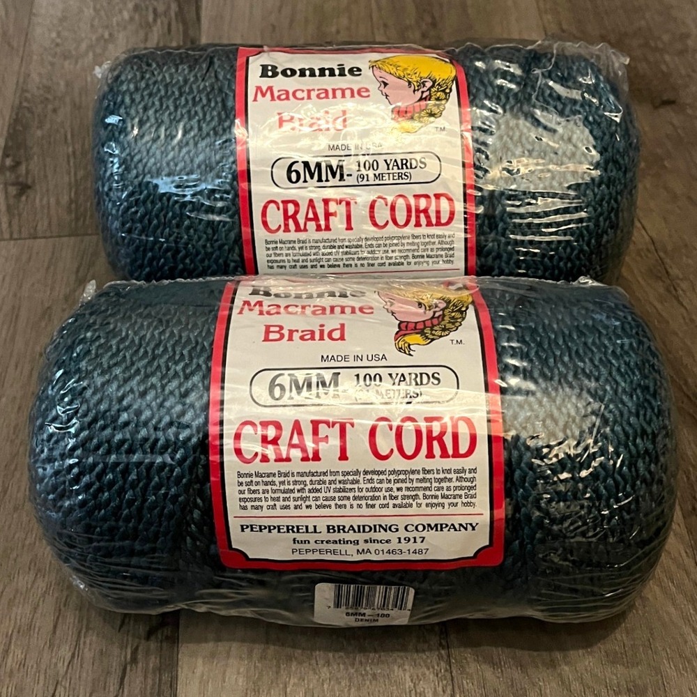 Lot of 2 Bonnie Macrame Braid Craft Cord 6MM 100 Yards Denim Blue Pepperell